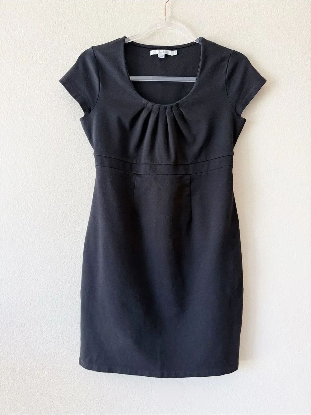 Boden Black Ruched Scoop Neck Sheath Dress Cap Sleeve Petite US 6